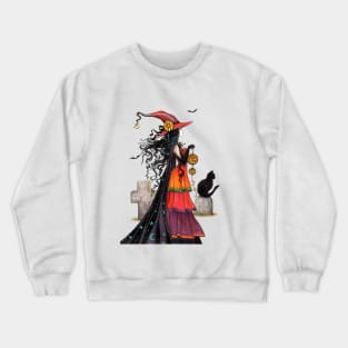 Witch Way Halloween Fantasy Art by Molly Crewneck Sweatshirt